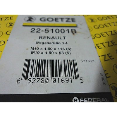 A730 - GOETZE 22-51001B - KIT 10PZ BULLONI TESTA M10 X 1.50 X 113 98 RENAULT 1.4-0