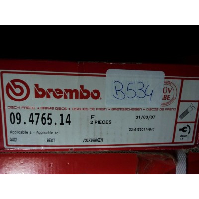 B534 - BREMBO 09.4765.14 COPPIA DISCHI FRENO ANTERIORI AUDI 80 CORDOBA GOLF II