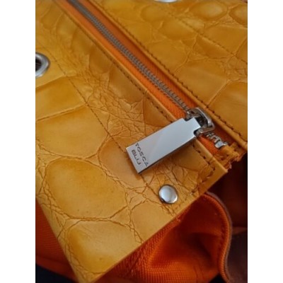 BORSA Grande DONNA TOSCA BLU Bag Fiocco Orange Tessuto E Pelle Di Bovino -5