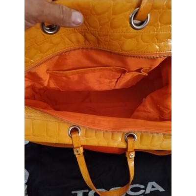 BORSA Grande DONNA TOSCA BLU Bag Fiocco Orange Tessuto E Pelle Di Bovino -4