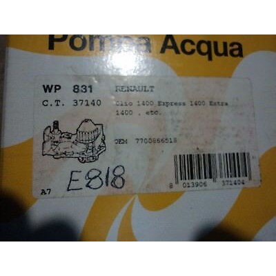 E818 - WATER PUMP - POMPA ACQUA  WP831 RENAULT CLIO KANGOO MEGANE 1.4 7700866518-0