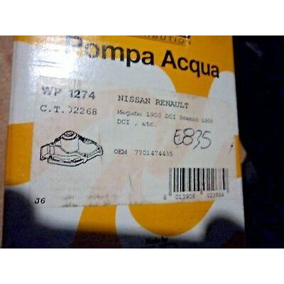 E835 - WATER PUMP - POMPA ACQUA WP1274 NISSAN RENAULT MEGANE 1.9 DCI 7701474435-0