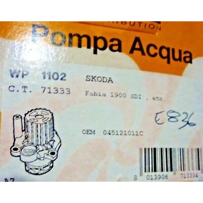 E836 - WATER PUMP - POMPA ACQUA WP1102 SKODA FABIA 1.9 SDI 045121011C-0