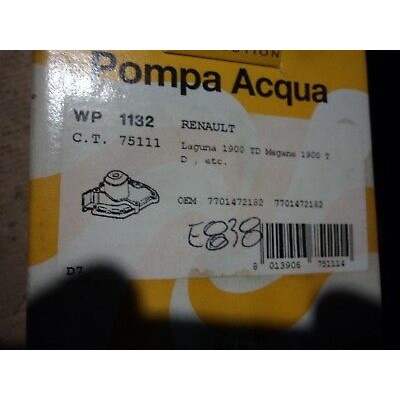 E838 - WATER PUMP - POMPA ACQUA - WP1132 RENAULT LAGUNA MEGANE 1.9 TD 7701472182-0